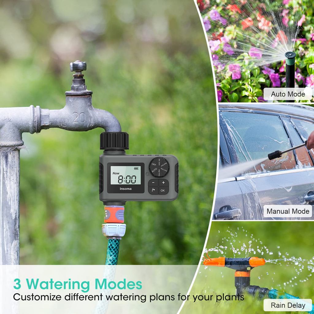 INSOMA Automatic Water Timer Intelligent Irrigation Watering System LCD Display IPX5 Sprinkler Timer