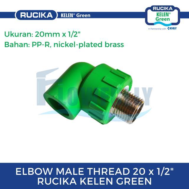 ELBOW MALE THREAD 20 x 1/2 PPR RUCIKA GREEN VALVE KNEE DRAT LUAR KDL