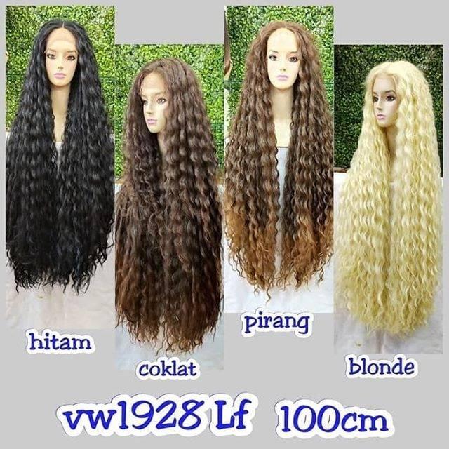 Rambut Asli Wig Wanita Wig Panjang 100 Cm Keriting Curly Kribo Wig Cewek Korea Rambut Asli 1928 Tbk