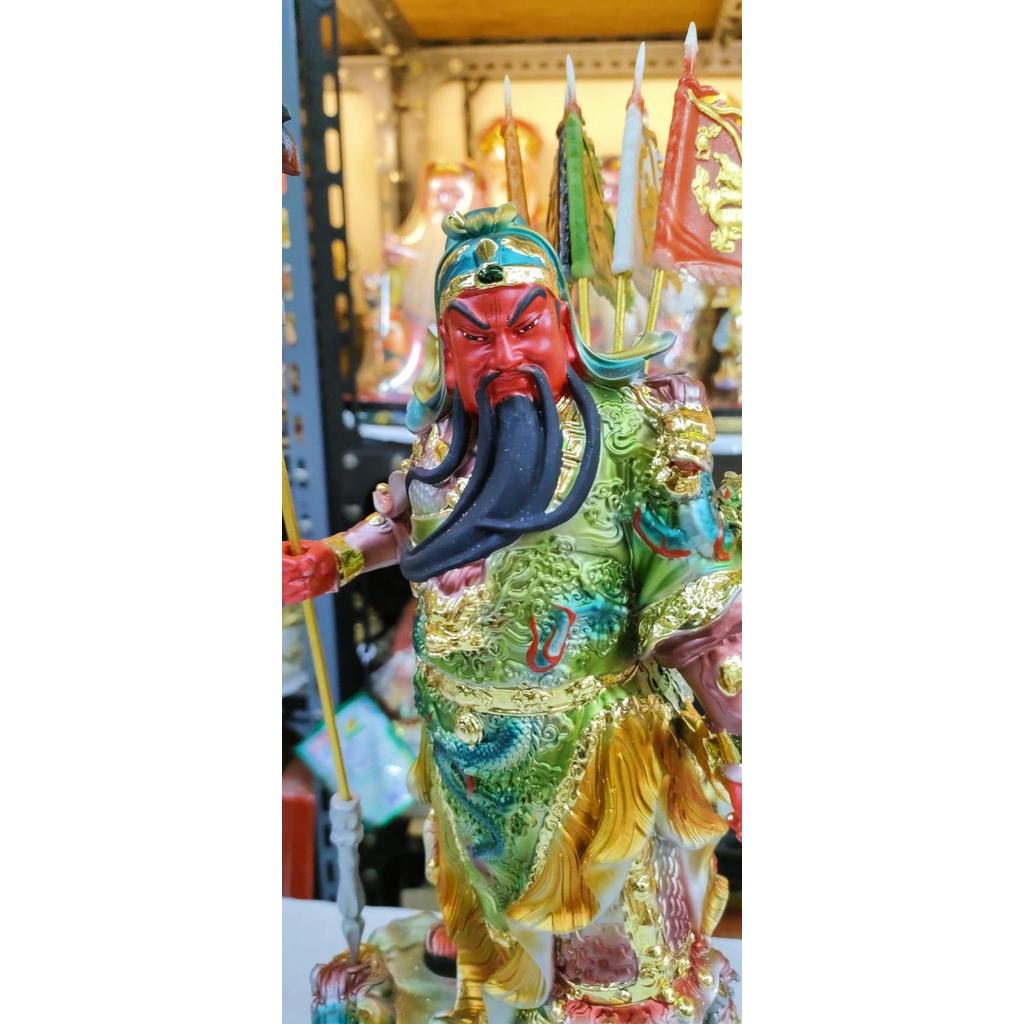 patung dewa kwan kung / kwan kong -12 inch fiber - 5 bendera (l2)