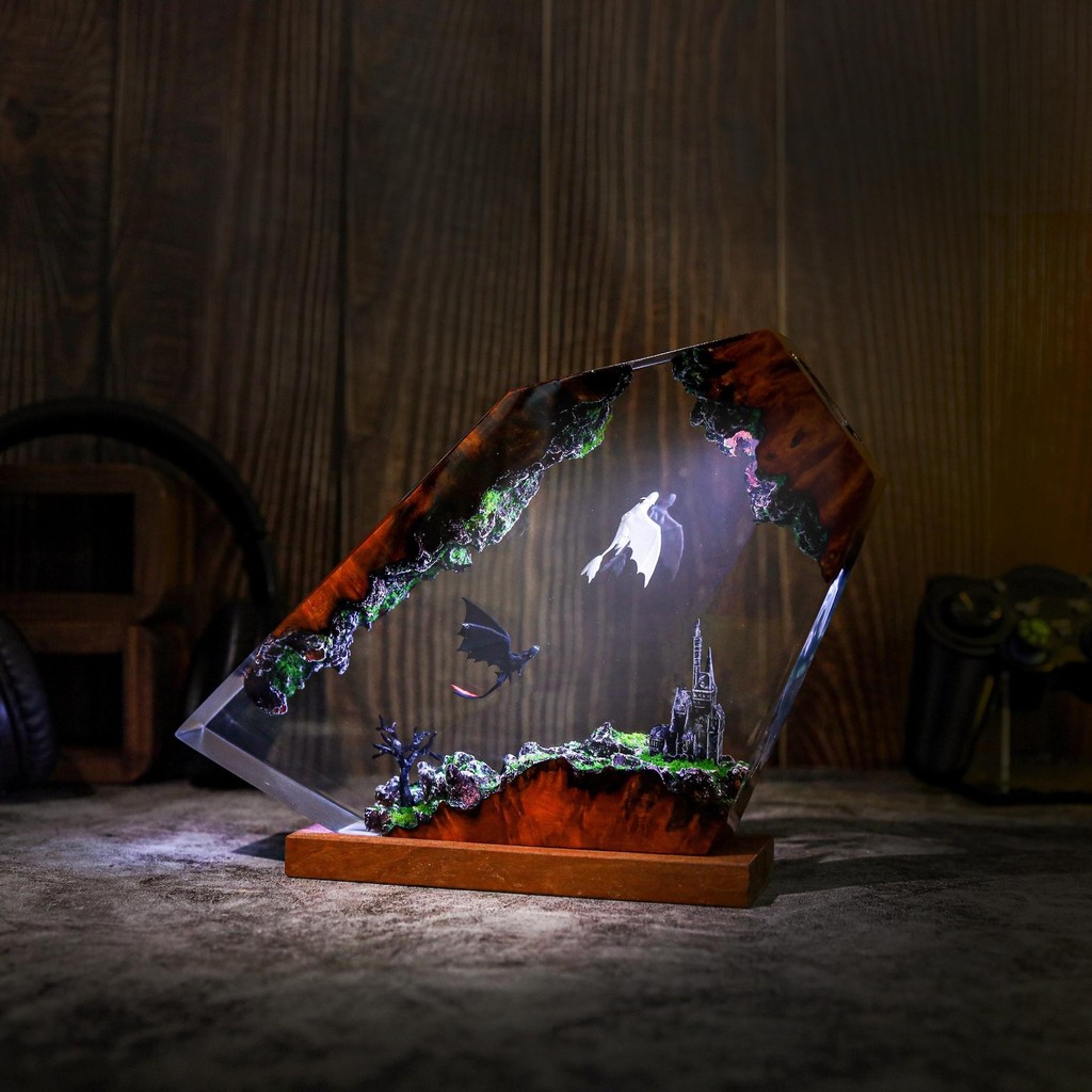 Resin Dragon Night Light Black And White Dragon Resin Lamp Bedroom Table Lamp Halloween Gift