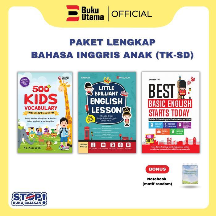 Paket 3 Buku Bahasa Inggris Anak (Untuk Tk-Sd) - 500 Kids Vocabulary, Little Brilliant English