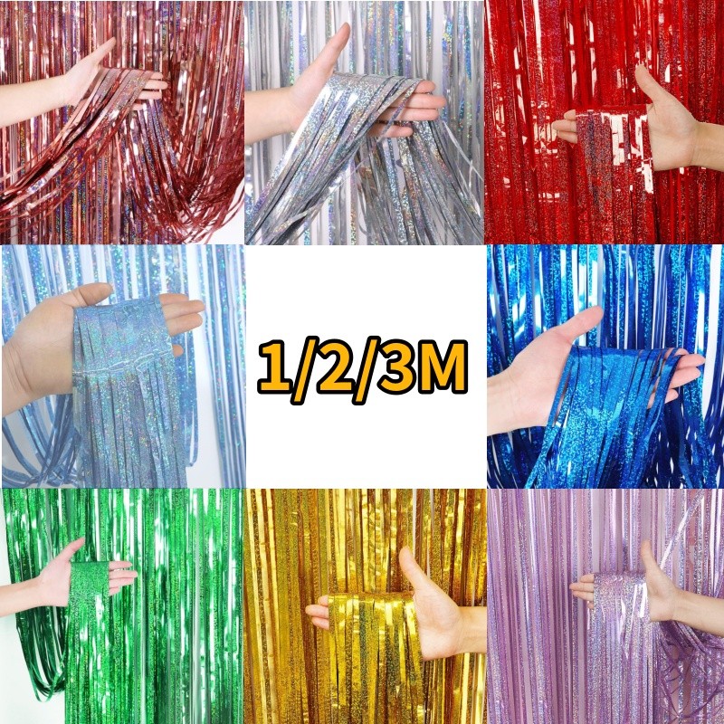 tinsel blue Pink Foil Curtain 1x3m Party background Gold Beige Green Foil Fringe Curtain 1m 2m