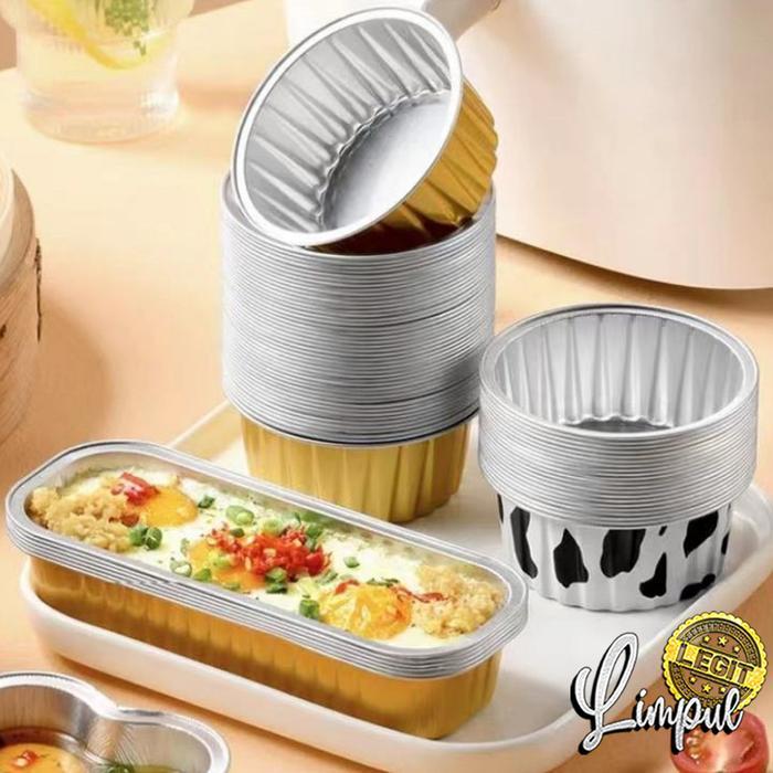 New Alumunium Foil Cup Premium + Tutup Cake Kue Aluminium Foil Korean Dessert Cup Cake Kue Puding