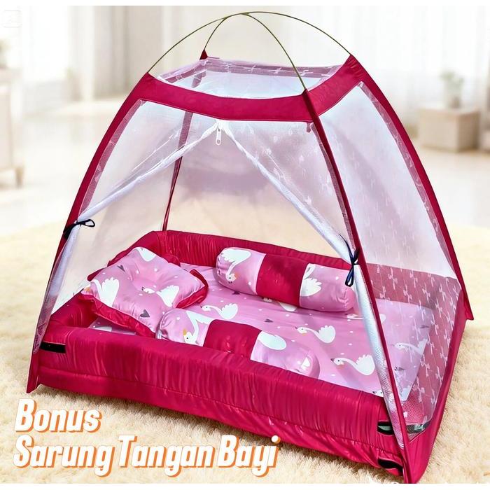 KASBAY PREMIUM Kasur Bayi Kelambu Set Lengkap Bantal Guling Baru Lahir Free Sarung Tangan Bayi Cewek