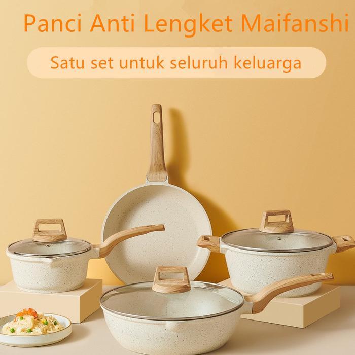 NEWSS 7PCS SET PUTIH GRANIT ANTILENGKET PERALATAN MASAK