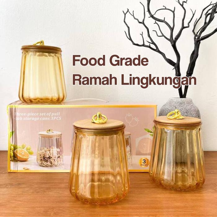 Starlight Toples Kaca Elegan Set 3 Toples Food Grade Dengan Shield Karet Pada Tutup Toples Kedap