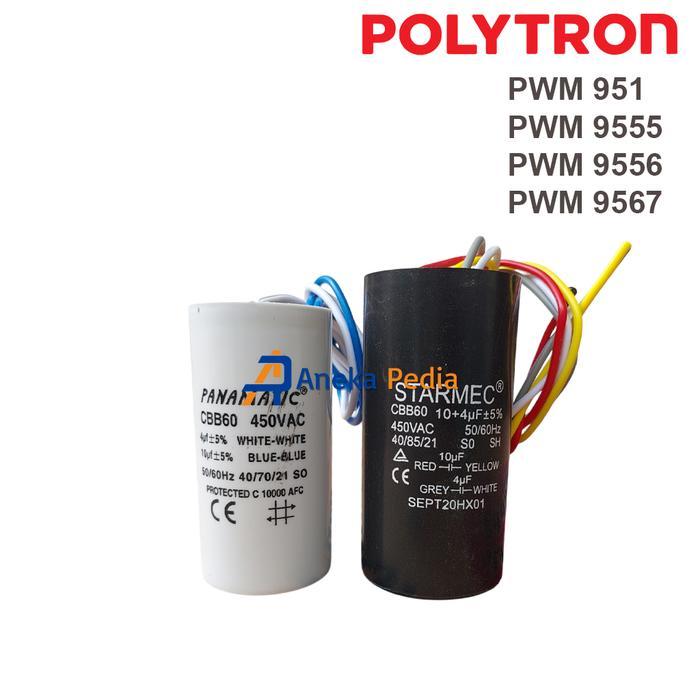 10 + 4 uF KAPASITOR POLYTRON 9,5 Kg PWM 951 9555 9556 9567 Capacitor Mesin Cuci 2 Tabung Politron