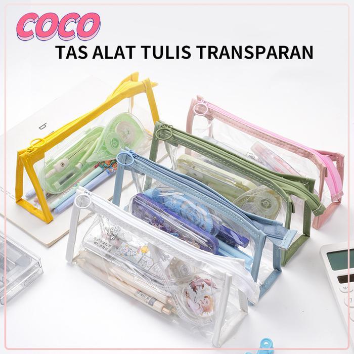 Kotak pensil aesthetic/ Tempat pensil/Tas kosmetik / Tas perjalanan / Kotak pensil transparan