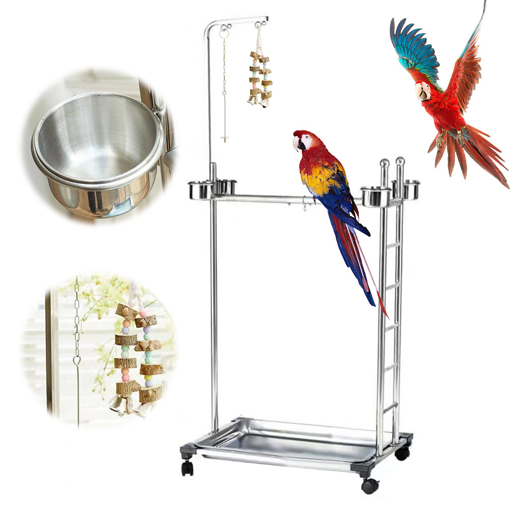 Metal Parrot Stand with Feeding Bowls Parrot Play Stand with Wheels Parrot Perch Parrot Training