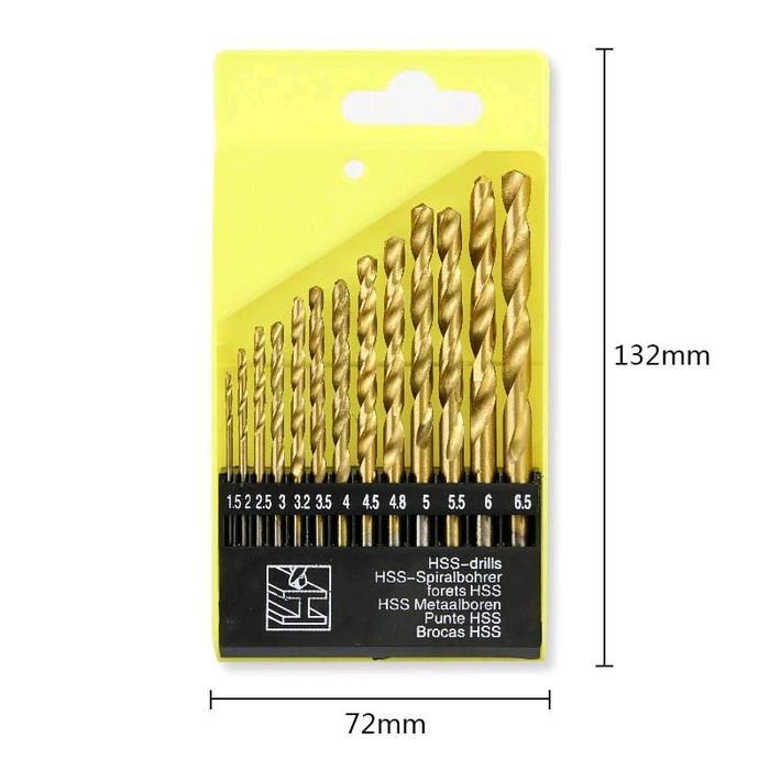 UCHIHA 13pcs Mata Bor Besi Set HSS 1.5mm - 6.5mm Pegangan Bulat Quick Change