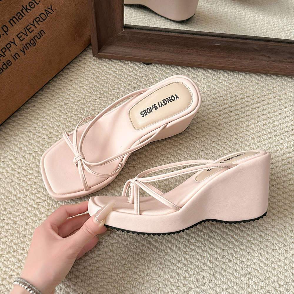 Sweet Butterfly Knot Design Women's Sandals Summer New Style Purple Slip-On Wedge Heel Outdoor