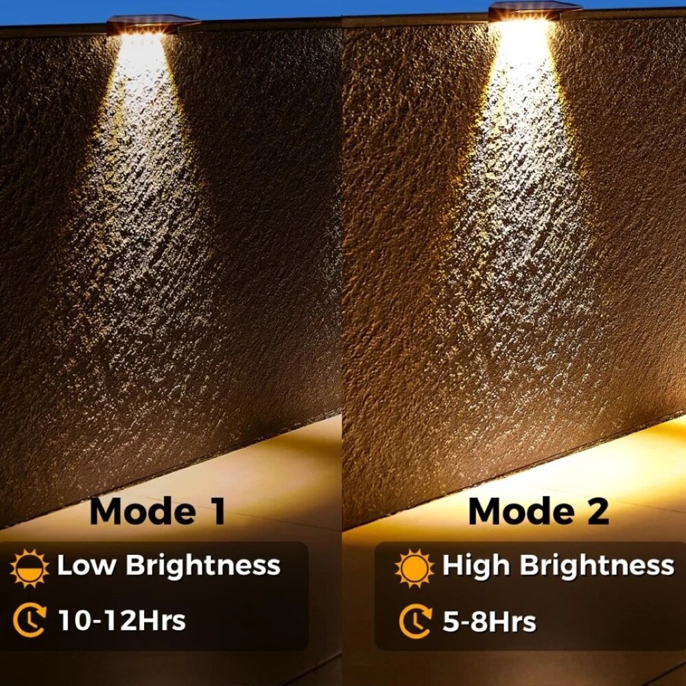 2 Pack Solar Wall Lights 4 LED Solar Fence Lights Outdoor Waterproof Solar Deck Lights Wall Lights