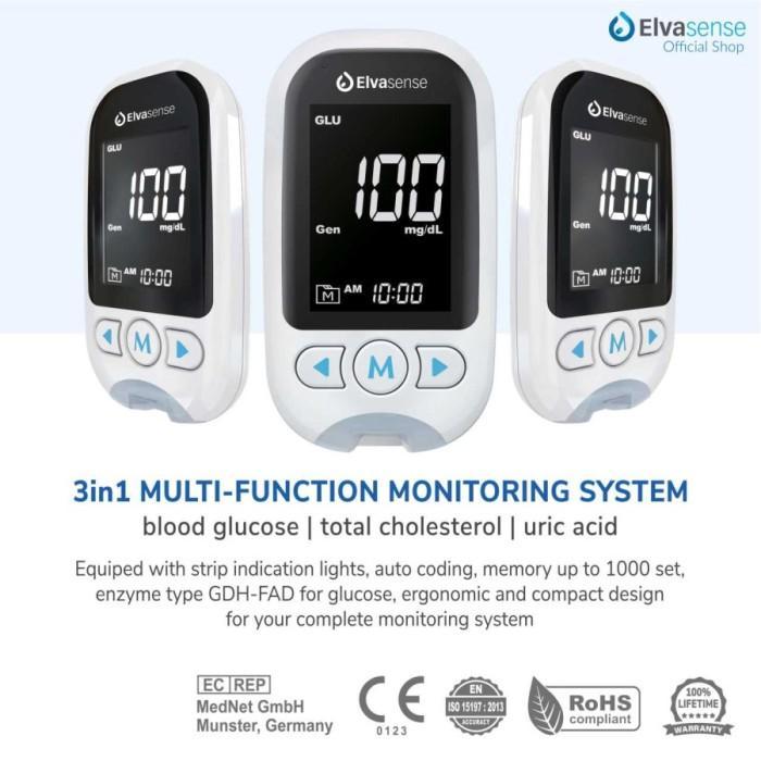 Omron - elvasense EMS10 3in1 Elvasense GCU Alat Cek gula darah cholesterol Asam Urat