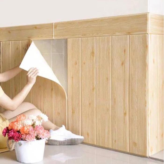 Wallpaper Dinding 3D Foam brick motif kayu