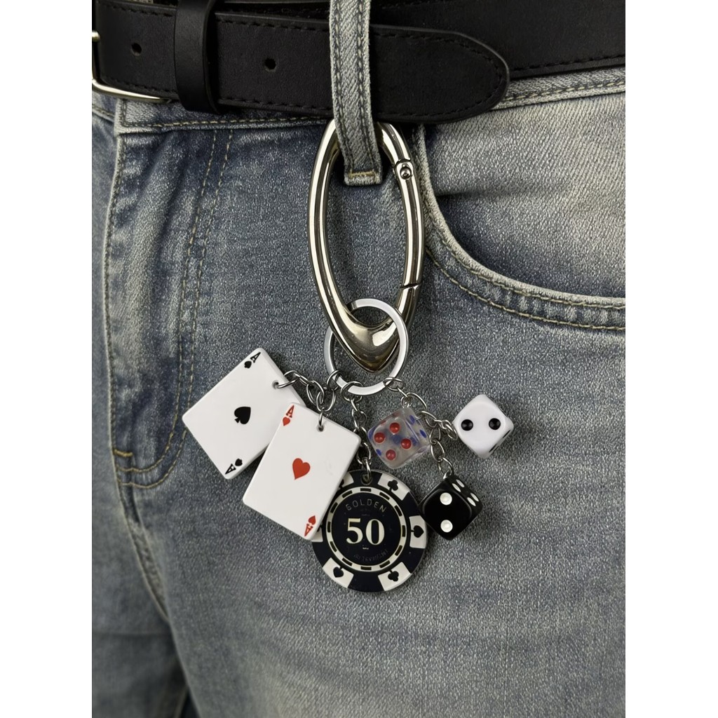 Casino style Dice chip keychain Red wine cigarettes King Joker decoration Pants chain backpack charm