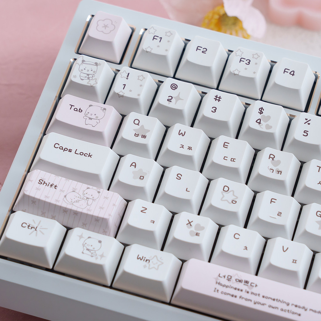 Cute White Pink Bubu-Bear keycaps Korean Hangul Keycaps Cherry Profile PBT Keycaps For custom Gaming