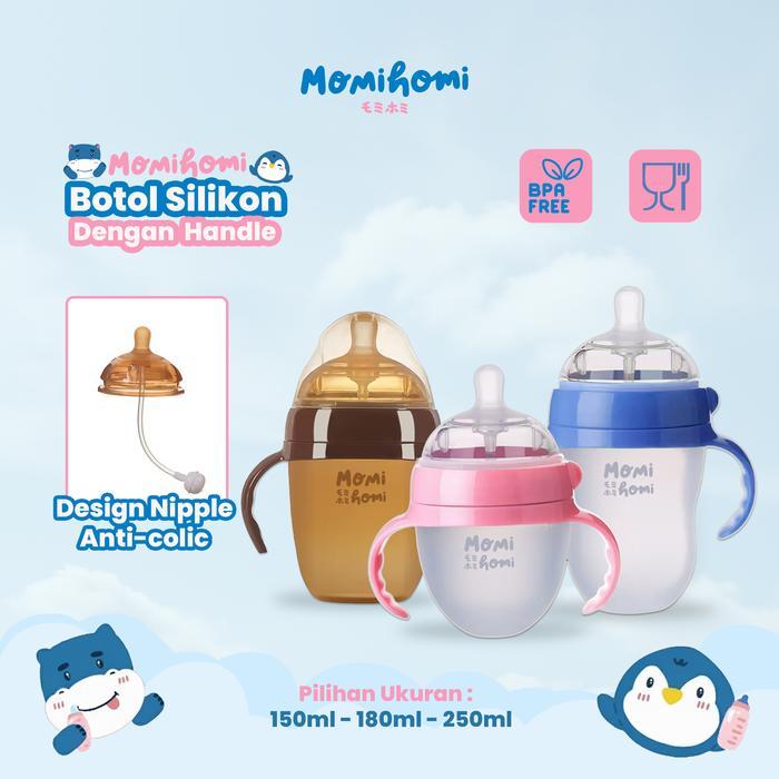 Momi Homi Botol Susu Bayi Silikon PPSU / Botol Dot Bayi Dengan Handle 0-12 Bulan Botol Susu Newbron