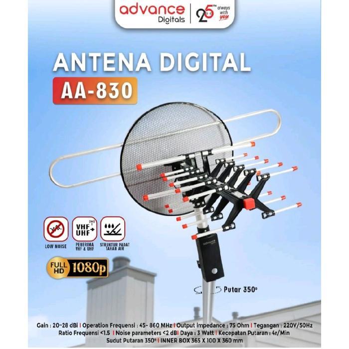 Advance Antena TV Remote Rotasi AA-830 Full HD 1080 dengan Booster & Kabel Coaxial Tahan Air dan