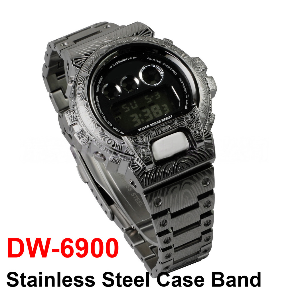 DW6900 Mod Kit Metal Case & Bracelet For G-Shock DW-6900 Black/Silver/Gold Stainless Steel bezel