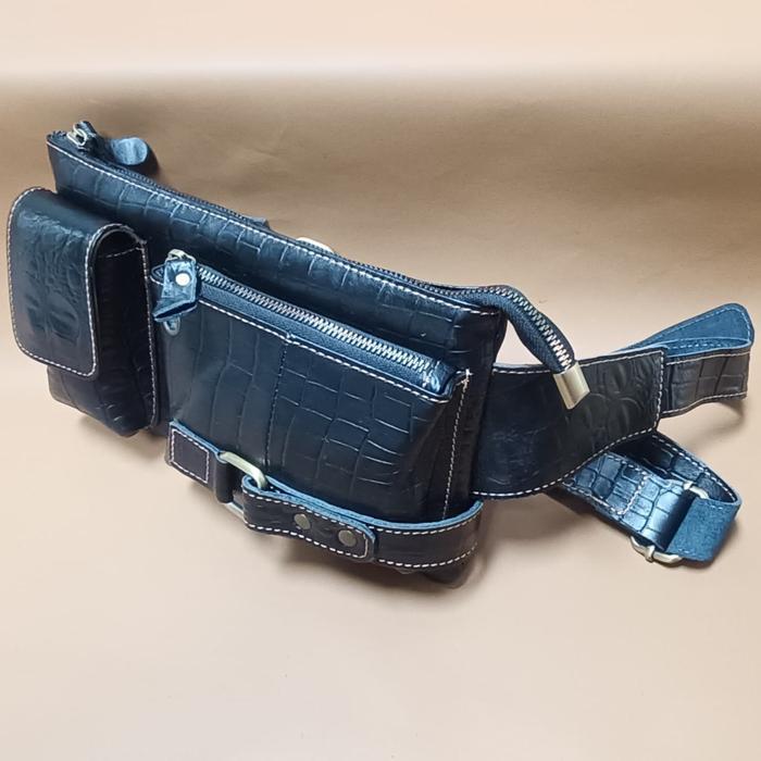 DISKON J Leather Tas Kulit Sapi Asli Motif Buaya Waist Bag Dada Pinggang Sling Bag Cowok Pria