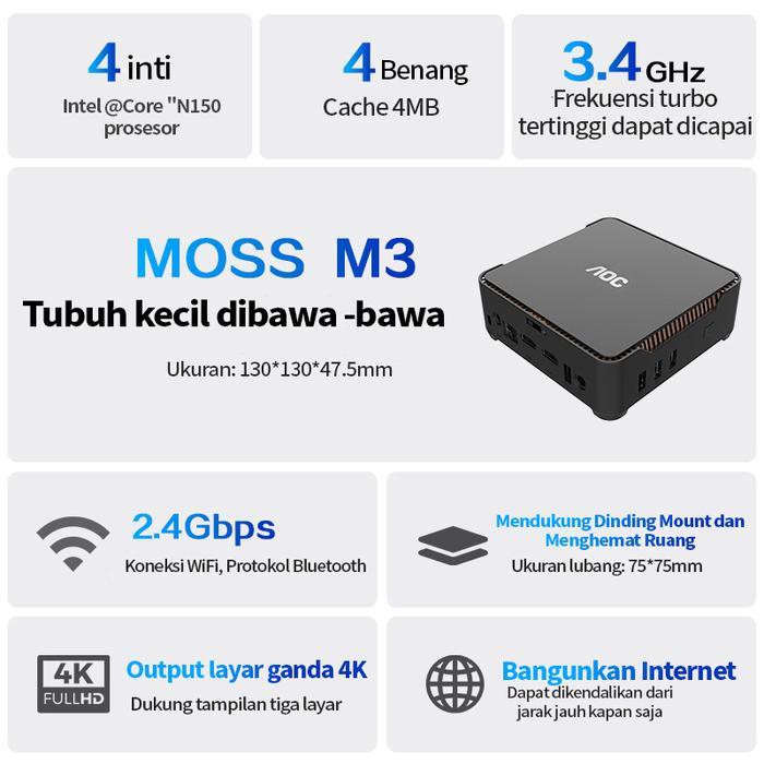 AOC MOSS M3 PC N150 Gaming Full Set ITX//Mini Komputer Desktop Kantor Prosesor Intel i5/i7 Mendukung