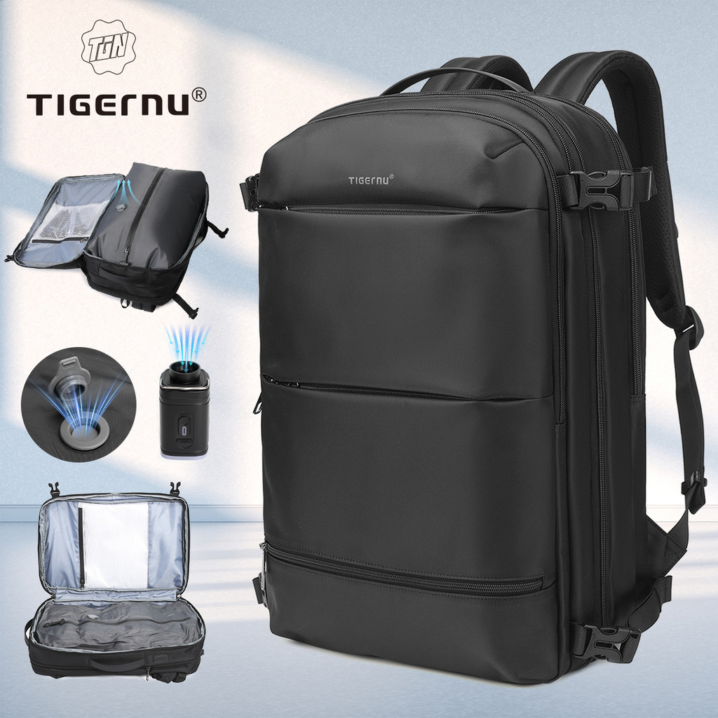 Tas Ransel Kompresi Vakum Tigernu Pria untuk Travel, Kapasitas Besar, Bisa Diperluas, USB, Cocok unt