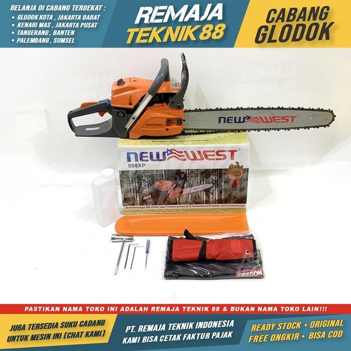 CHAINSAW NEW WEST 598X 22" / MESIN GERGAJI KAYU + BAR + RANTAI 22INCH