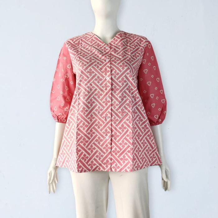 Shanaya Atasan Batik Wanita Modern Blus Purwanti Batik Cap Garutan Lengan Nanggung Blouse Kemeja