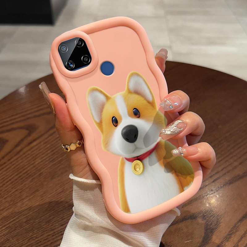 Casing Untuk Realme C15 Case Casing Lukisan babi comel dengan anjing pola HP Cesing lunak Silikon So