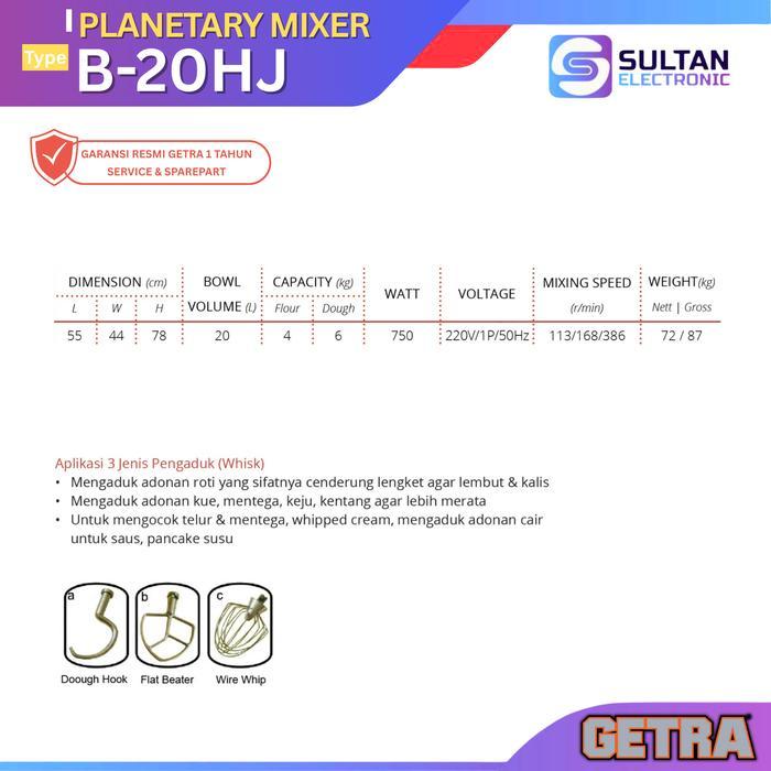 GETRA Planetary Mixer Adonan Roti Bakery B-20HJ / B 20 HJ / B20HJ - GARANSI RESMI