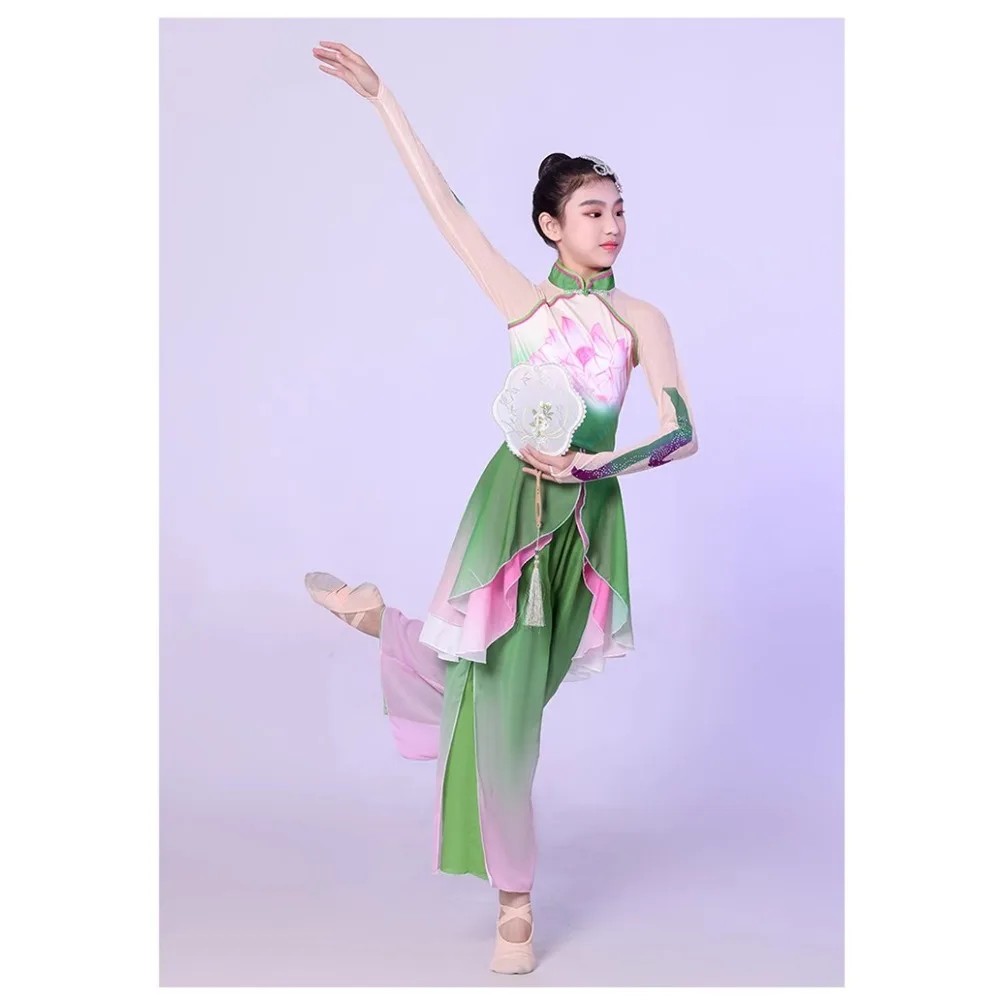 Yangko Dance Fan Umbrella Performance Costume Lotus Chinese Folk Dance Costume For Girls Children'S