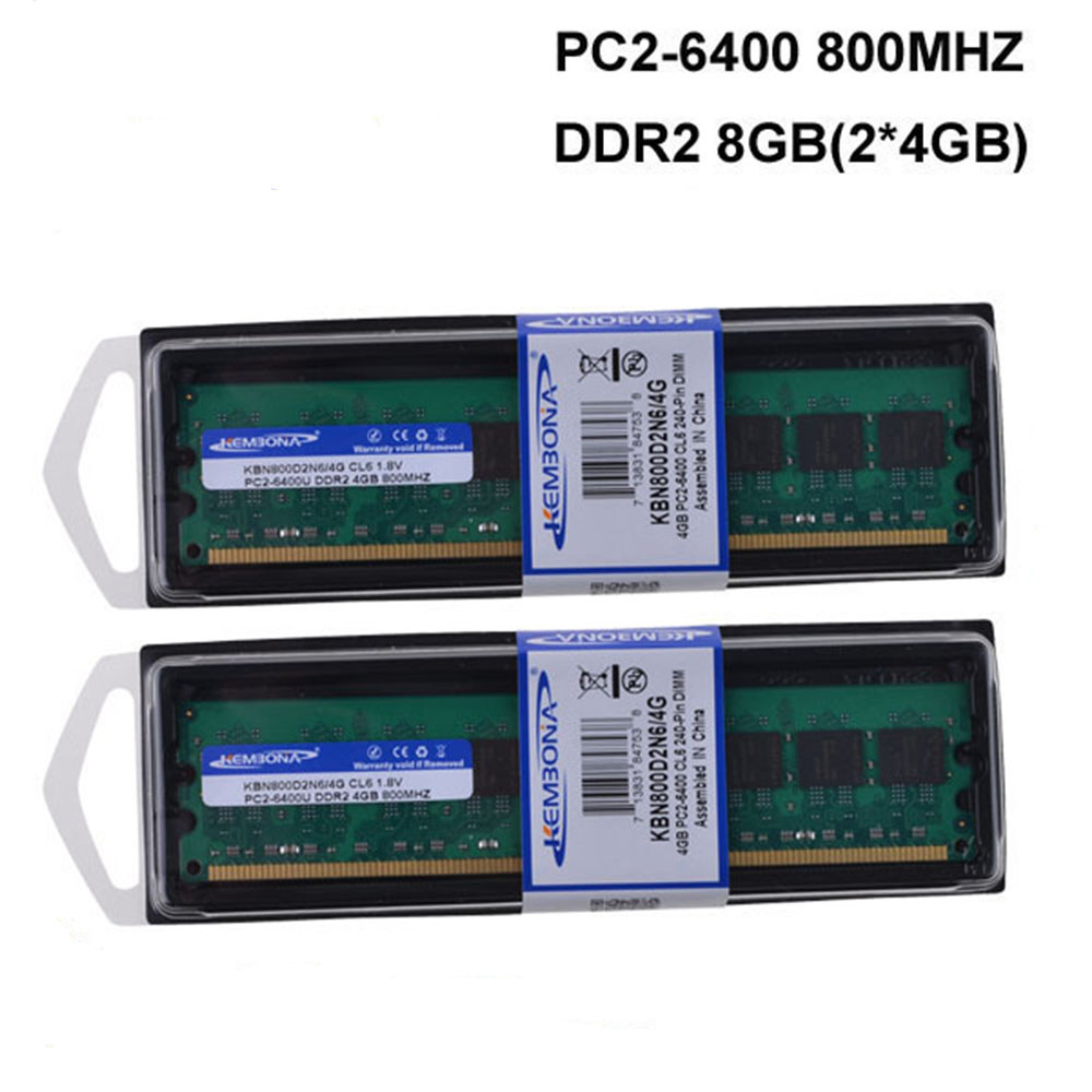 KEMBONA Wholesale 2PCS/Lot DESKTOP DDR2 8GB KIT(2X4gb)800MHz pc2-6400 Dual-channel DDR2 8G Desktop