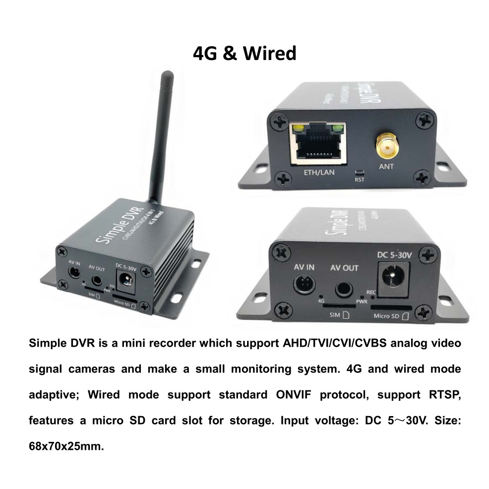 1CH 4G Wireless 1080P Mobile mini DVR Remote View TF Card MDVR For AHD CVI TVI CVBS CCTV Camera