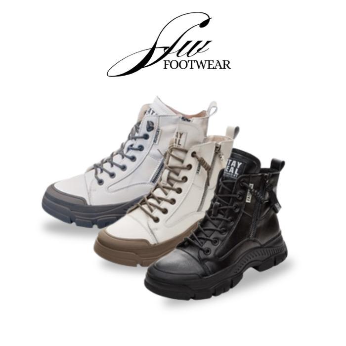 PVN Project Sepatu Boots Wanita Fashion shoes SFW238 tapak karet warna hitam, coklat dan abu Hitam