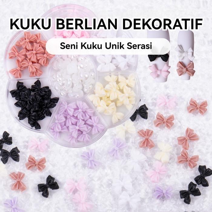 Hiasan Kuku 3D Bentuk Pita Aurora Ornamen Kuku Resin Aksen Berlian/ Aksesoris Nail Art Set Pesona