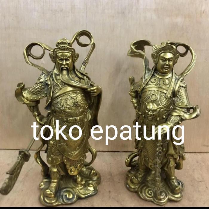patung dewa kwan kung / kwan kong - wito - kuningan - t 25 cm