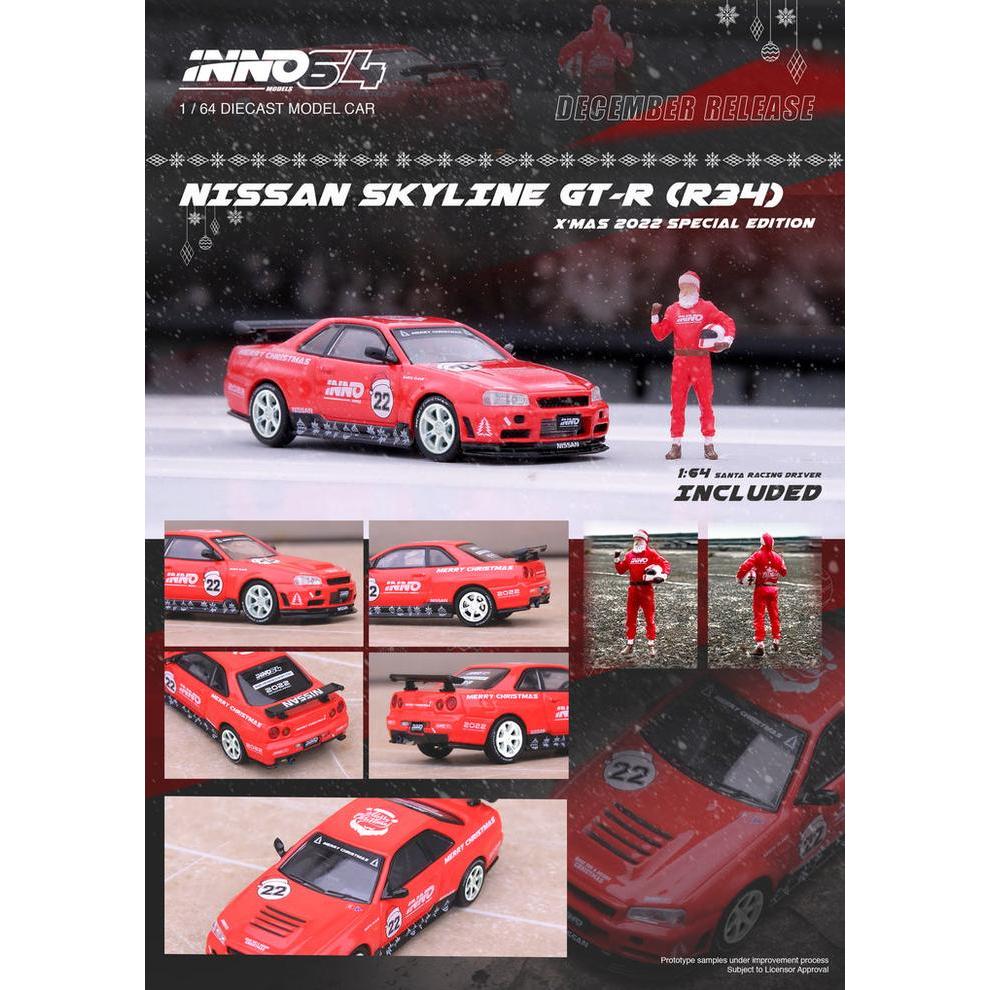 IN64-R34RT-XMAS22 INNO64 NISSAN SKYLINE R34 CHRISTMAS DIECAST