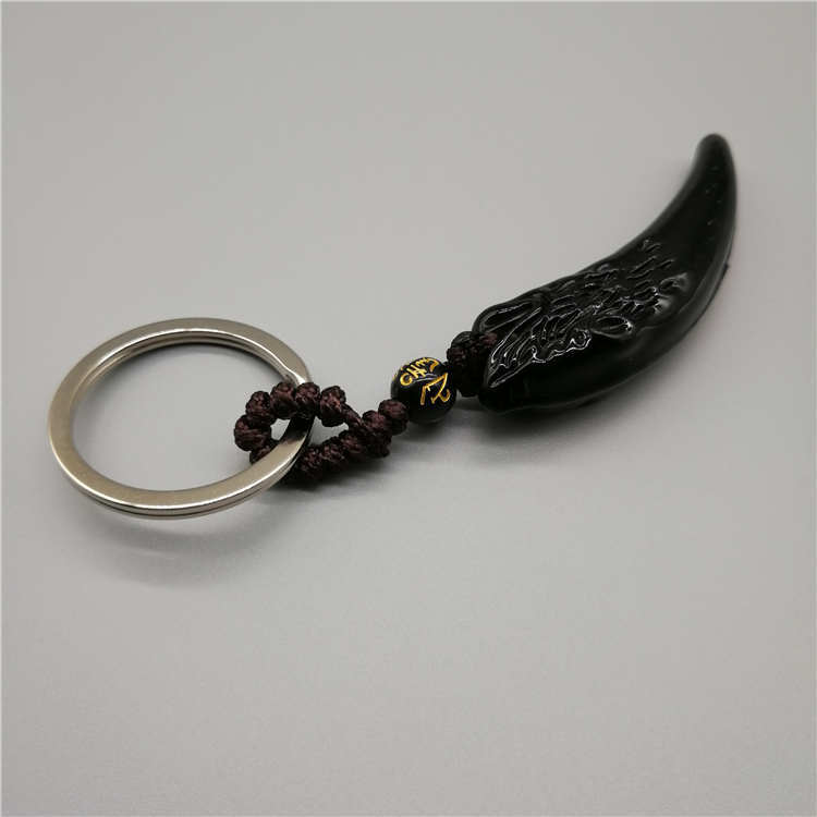 RongDe Black Obsidian Carving Wolf Head Obsidian Amulet keychain free necklace obsidian Blessing