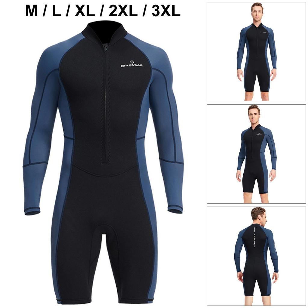 Mens Neoprene Wetsuit 1.5mm Shorty Long Sleeve Swimwear Quick Dry Warm Suit for Paddleboard and