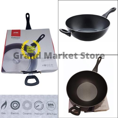 OSI PROMO MURAH PYREX COOKWARE WOKPAN 32CM PANCI WAJAN ALUMINIUM ANTI LENGKET 32 CM / PANCI ANTI