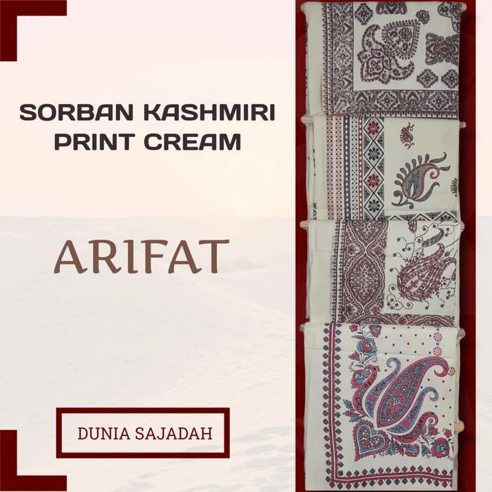 Sorban Kashmiri Print Motif Bordir Cream / Sorban Sablon Cream Pasti Ori
