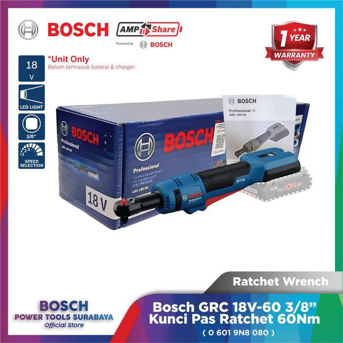 Bosch GRC 18V-60 Brushless Ratchet Wrench 3/8” Mesin Kunci Pas Ratchet 60Nm M5 - M12 Cordless