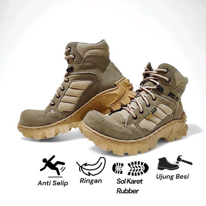 Delta Sepatu Boots Delta Cream Pendek Pria Ujung Besi Safety Touring Hiking Outdoor Karet Shoes