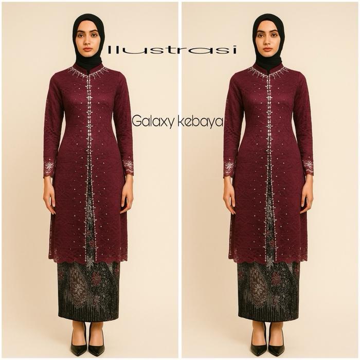 Sale- Kebaya Dania /Kebaya Shanghai Payet Full Furing /Kebaya Payet Baju Brokat Tunik Panjang
