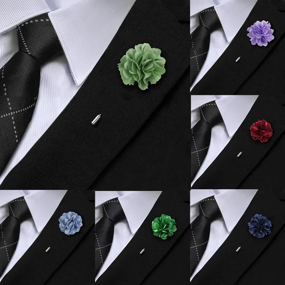 Bros Pria Hijau Kain Flanel Bunga Brooch Pin Jas Kemeja Korsase Kerah Kerah Jas Pernikahan Aksesoris