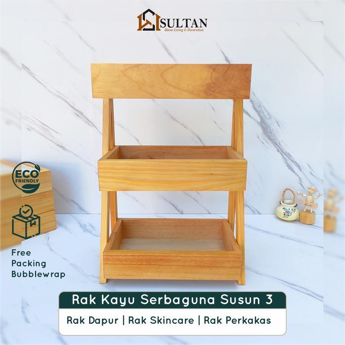 Rak Bawang Susun 3 Kayu Pinus Rak Dapur Minimalis Estetik Rak Kayu Serbaguna