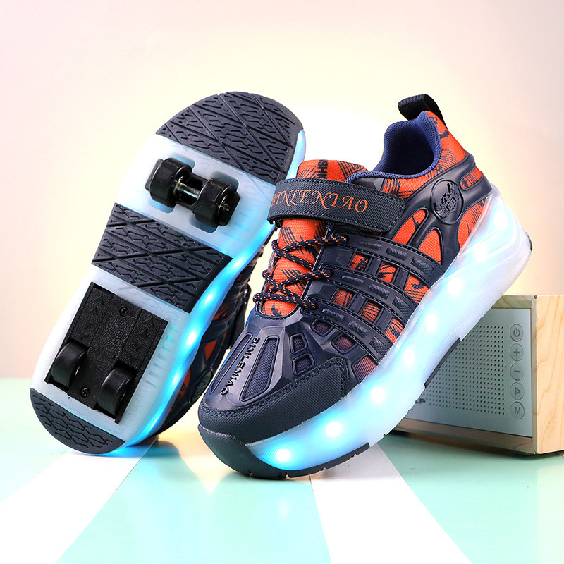 Children's Roller Skates Shoes LED Racing Roller Skates Shoes with 4 Wheels Speed Sneaker Shoes for