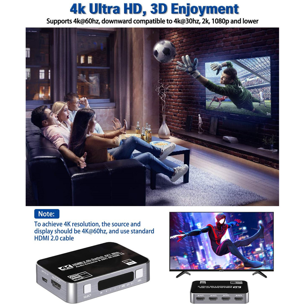 60HZ 4K HDMI SWITCH HDR HDMI ARC AUDIO EXTRACTOR HDMI 2.0 SPLITTER SWITCHER HDMI SWITCH AUDIO
