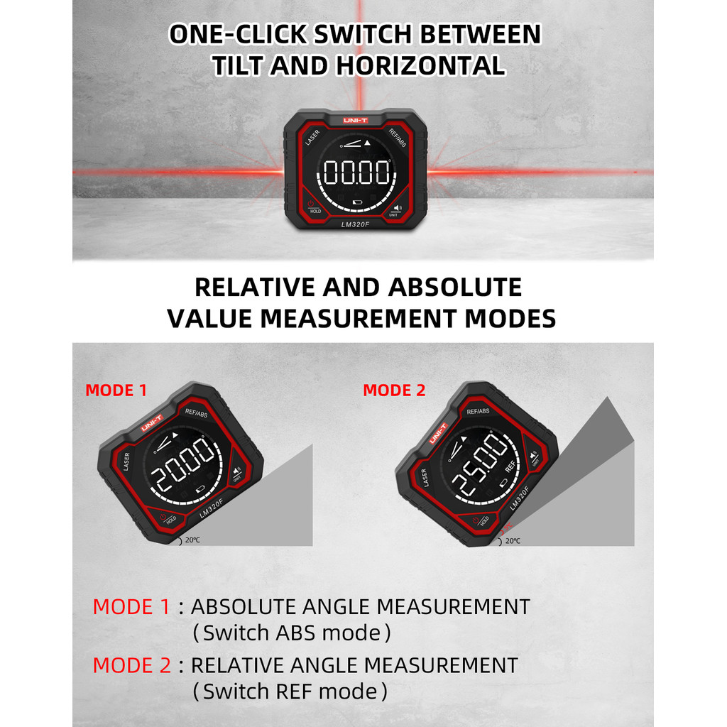 UNI-T LM320D/E/F Digital Angle Finder Inclinometer, High Precision Magnetic Laser 4x90 Protractor